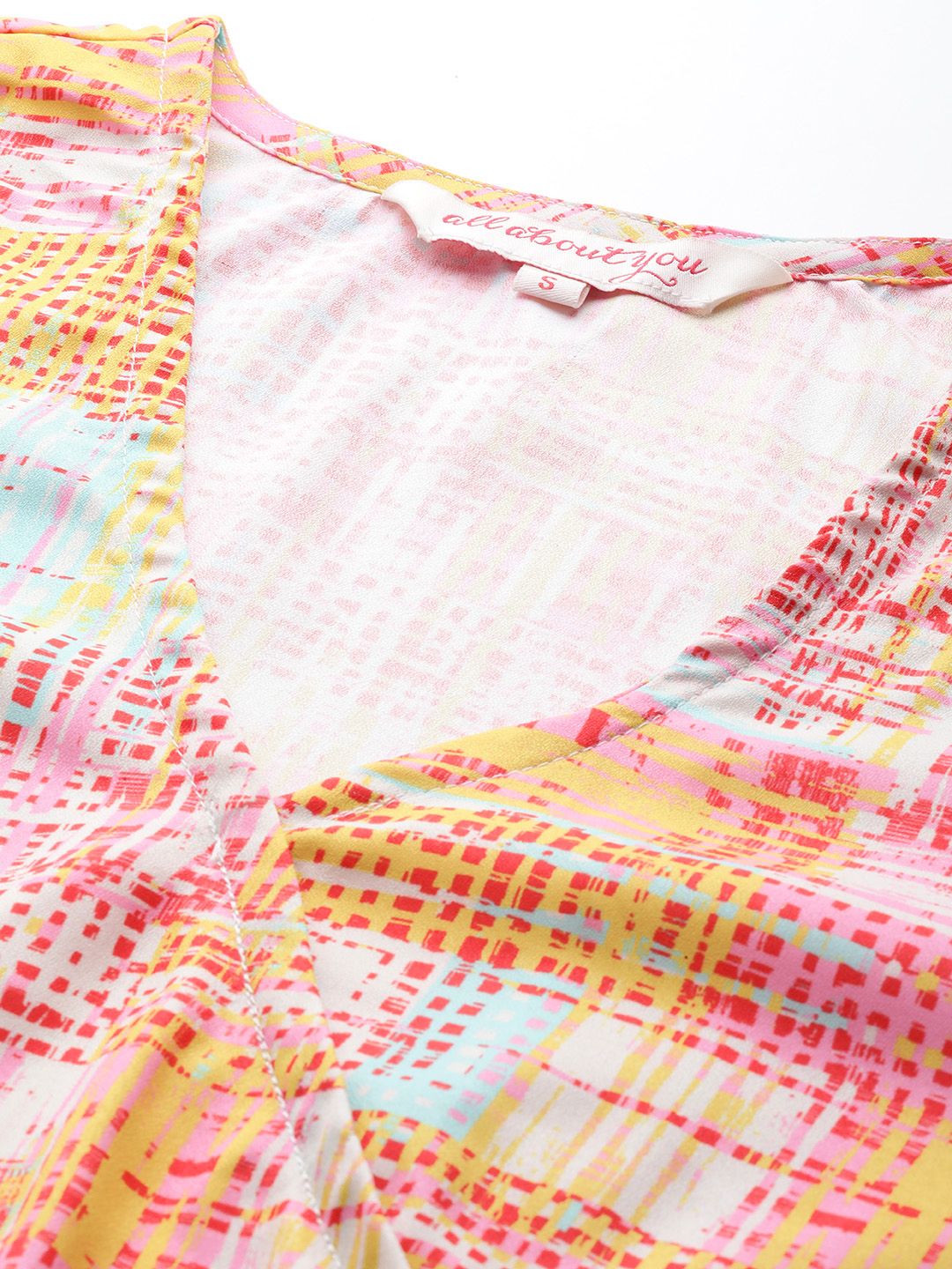 all about you Geometric Print Flared Sleeve Wrap Crop Top