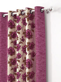 Story@home 2 Pieces Purple & Beige Floral Window Curtains