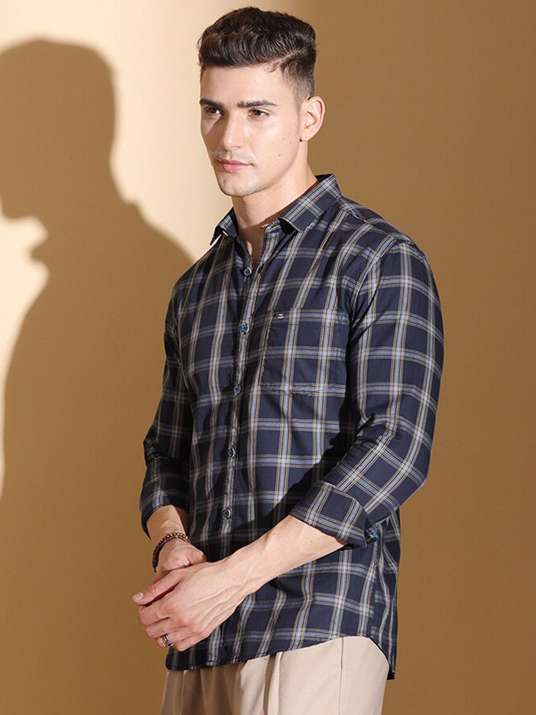 The Indian Garage Co Slim Fit Tartan Checked Twill Pure Cotton Casual Shirt