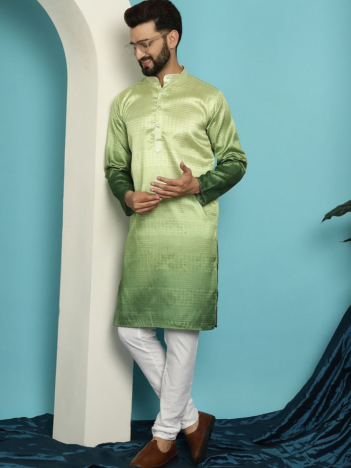 SOJANYA Striped Woven Design Sequinned Jacquard Mandarin Collar Kurta With Churidar