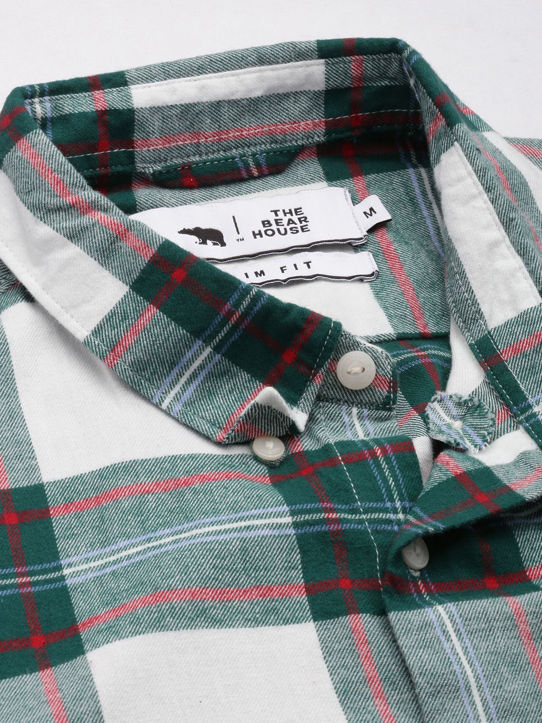 THE BEAR HOUSE Men Green Pure 8Checked Slim Fit Flannel Casual Shirt