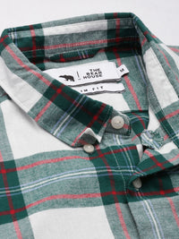 THE BEAR HOUSE Men Green Pure 8Checked Slim Fit Flannel Casual Shirt
