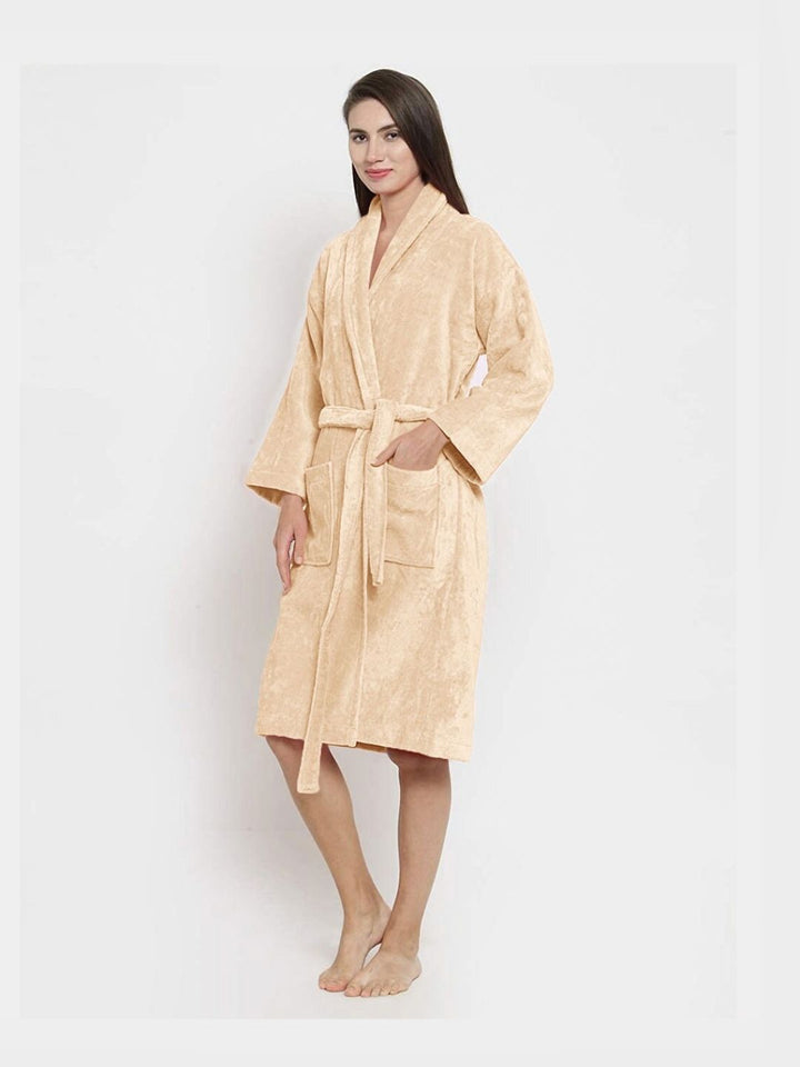 MYTRIDENT White Pure Cotton Bath Robe With 2 Front Pockets