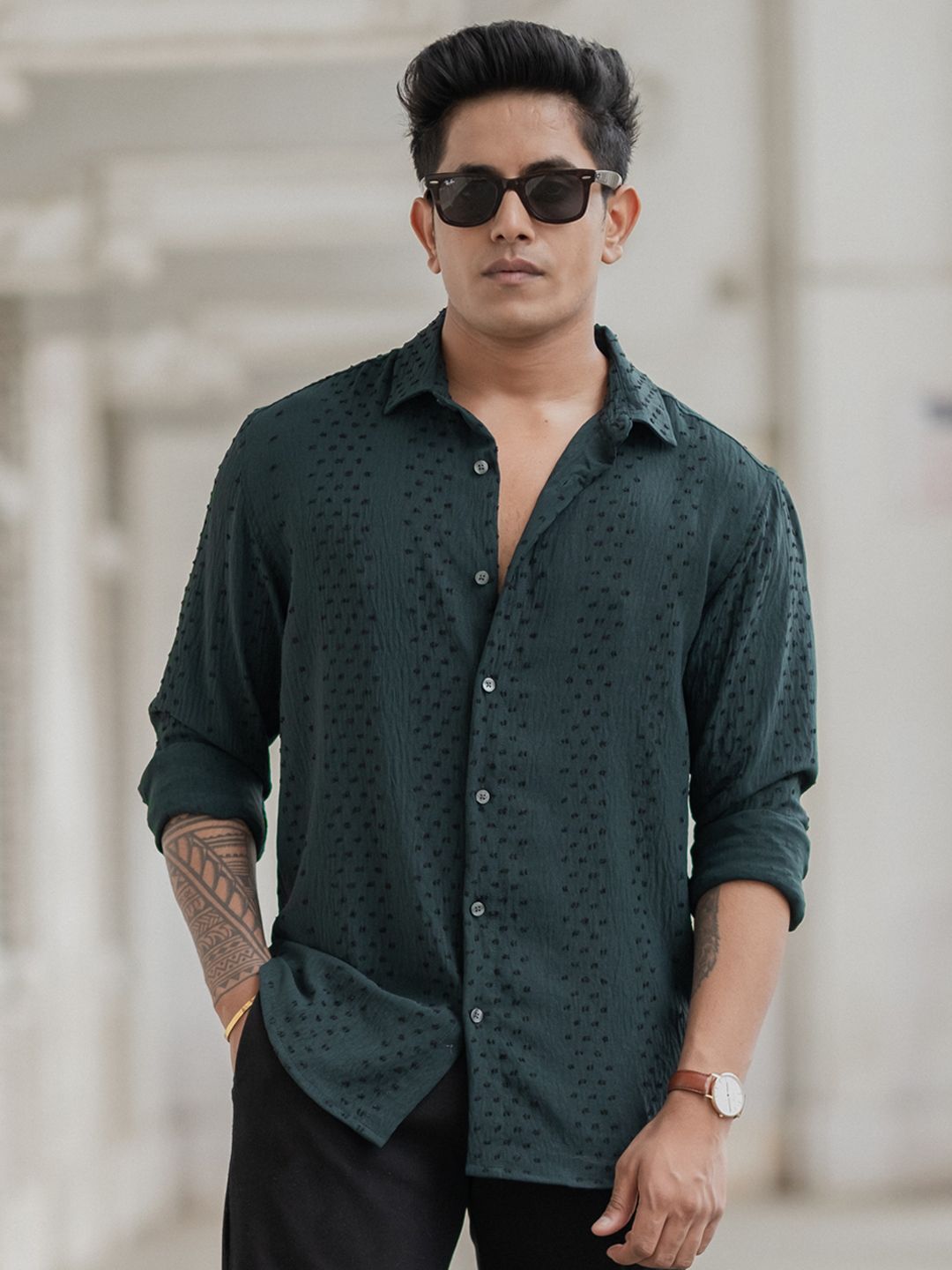 Powerlook Men Spread Collar Abstract Printed Casual Shirt