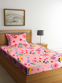 KLOTTHE White & Red Floral 300 TC 2 Single Bedsheet with 2 Pillow Covers