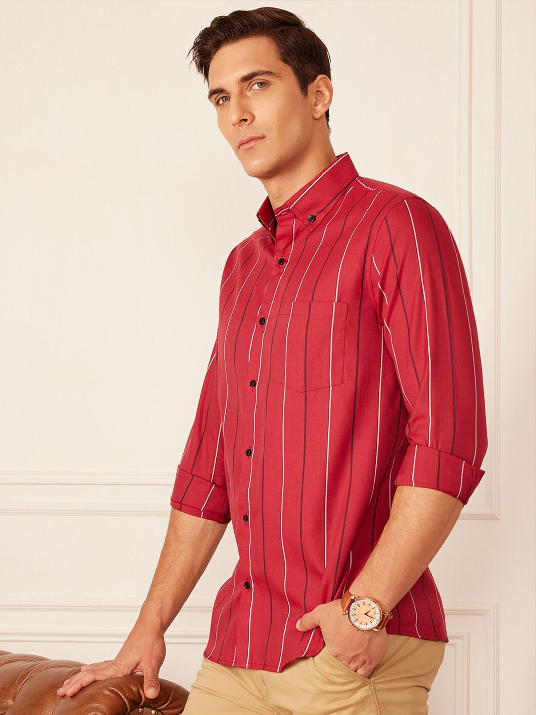 DENNISON Smart Striped Button-Down Collar Casual Shirt