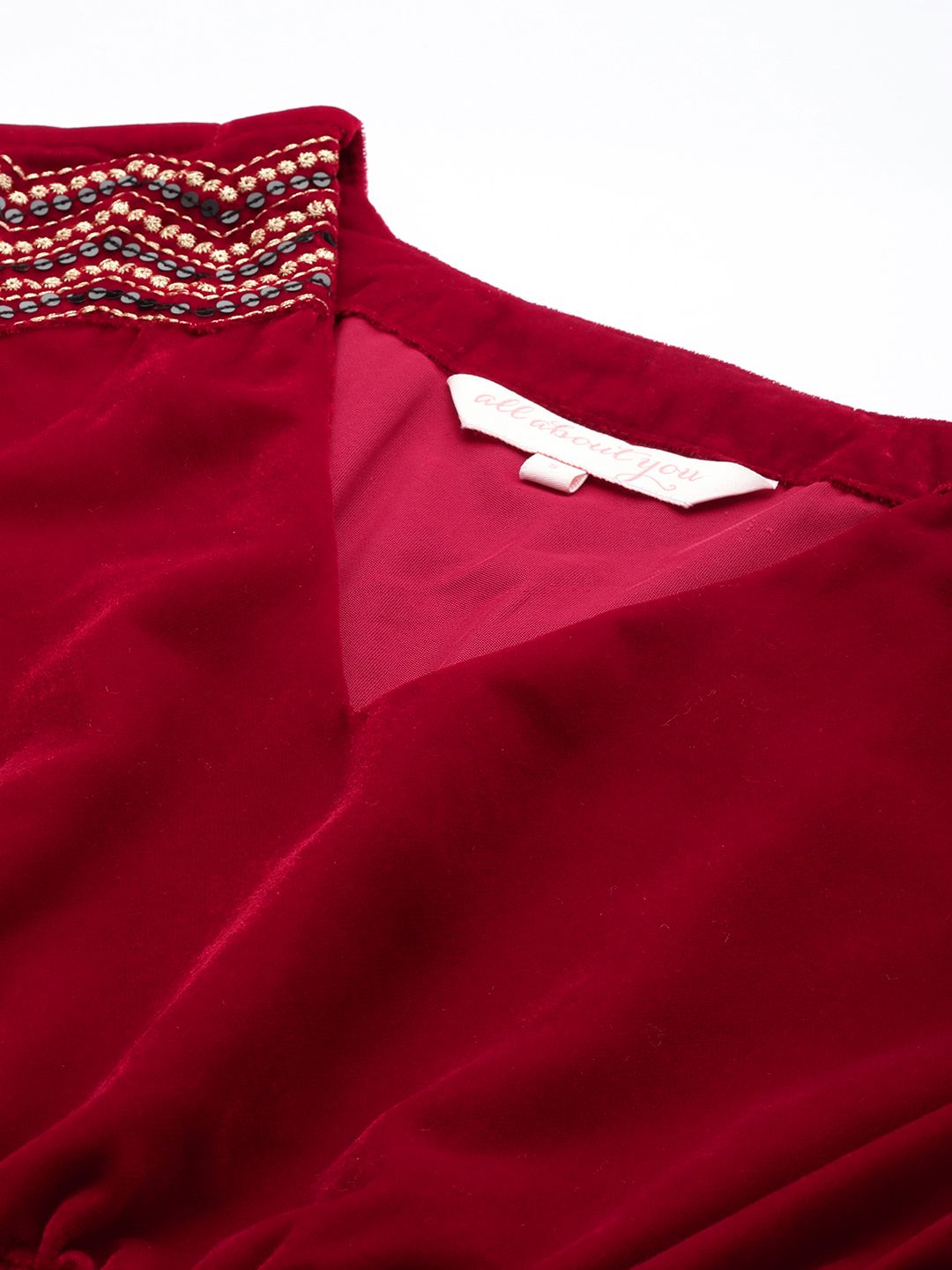 all about you Sequined Detail V-Neck Velvet Top