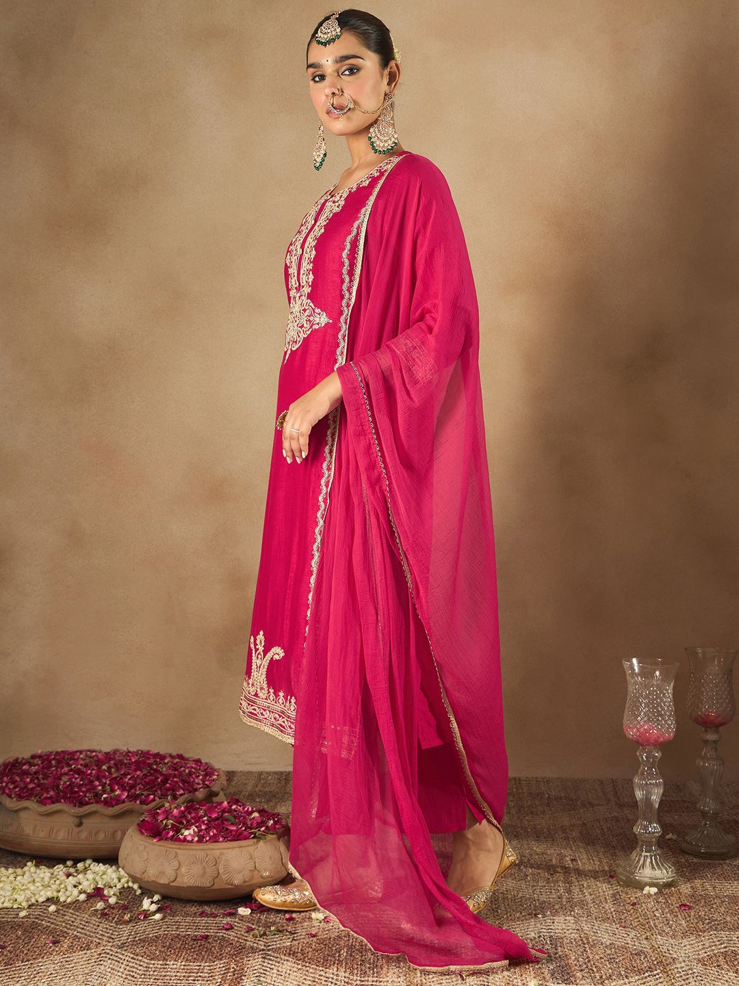 Indo Era Women Embroidered Regular Kurta with Trousers & With Dupatta