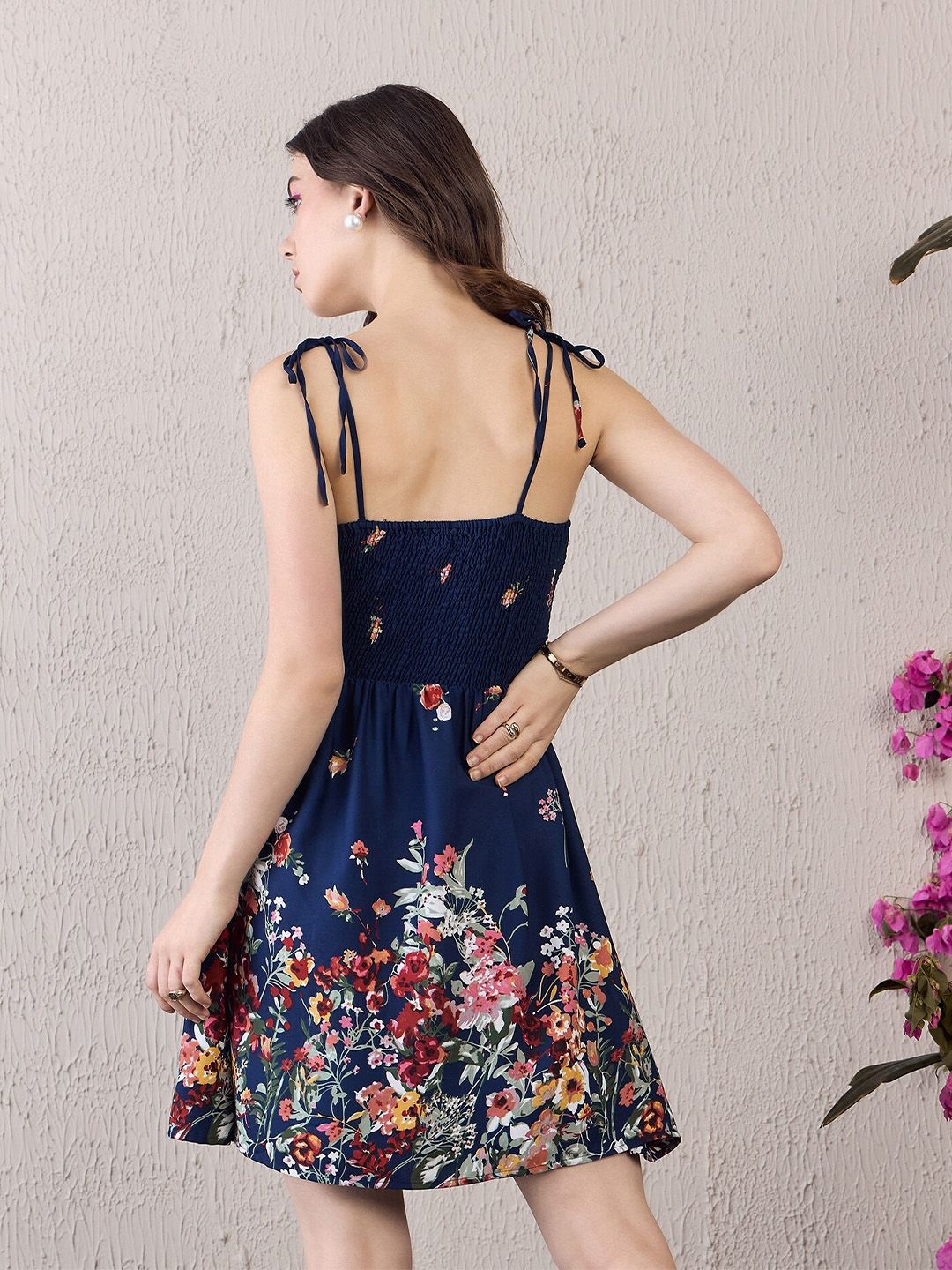Berrylush Floral Printed Shoulder Straps Fit and Flare Mini Dress