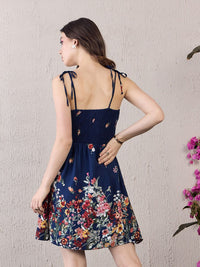 Berrylush Floral Printed Shoulder Straps Fit and Flare Mini Dress