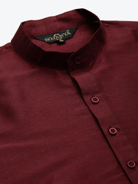 SOJANYA Men Maroon & Pink Kurta with Churidar And Nehru Jacket