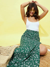 Skirt Maxi A-Line Berrylush Bercetak Sisi Celah