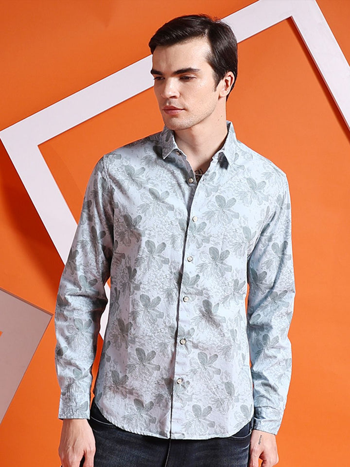The Indian Garage Co Men Blue Slim Fit Printed Casual Shirt