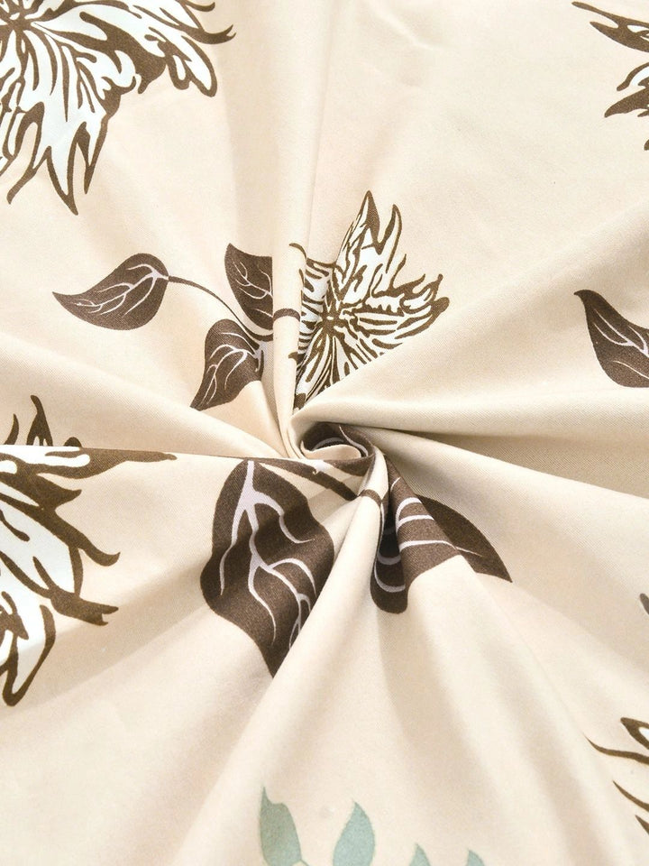 KLOTTHE Beige Floral 300 TC King Bedsheet with 2 Pillow Covers