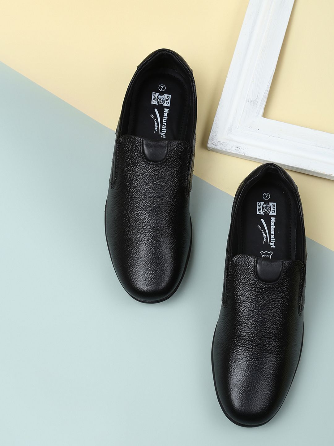 Red Chief Men Black Leather Slip-On Sneakers