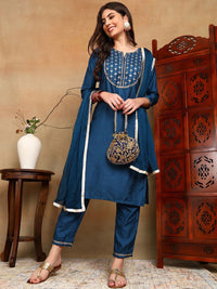 KALINI Floral Yoke Design Straight Kurta With Trousers & Dupatta