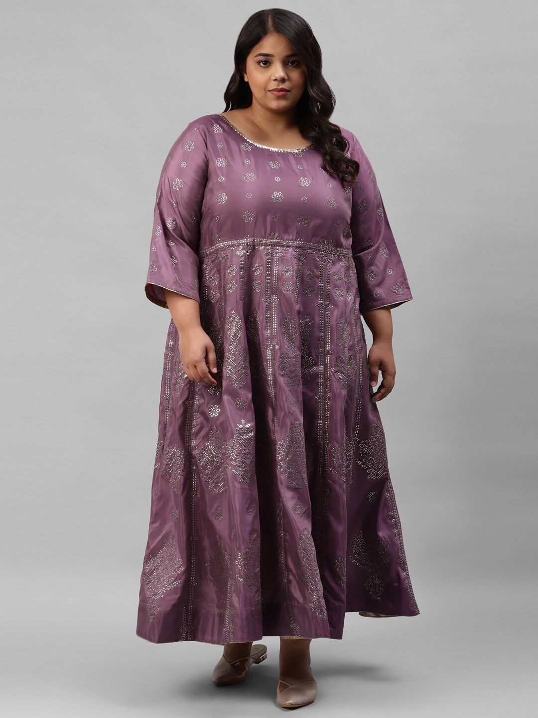 W Purple Women Plus Size Ethnic Motifs Maxi Dress