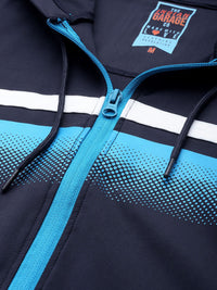 The Indian Garage Co Men Navy Blue Striped Sweatshirt with Joggers