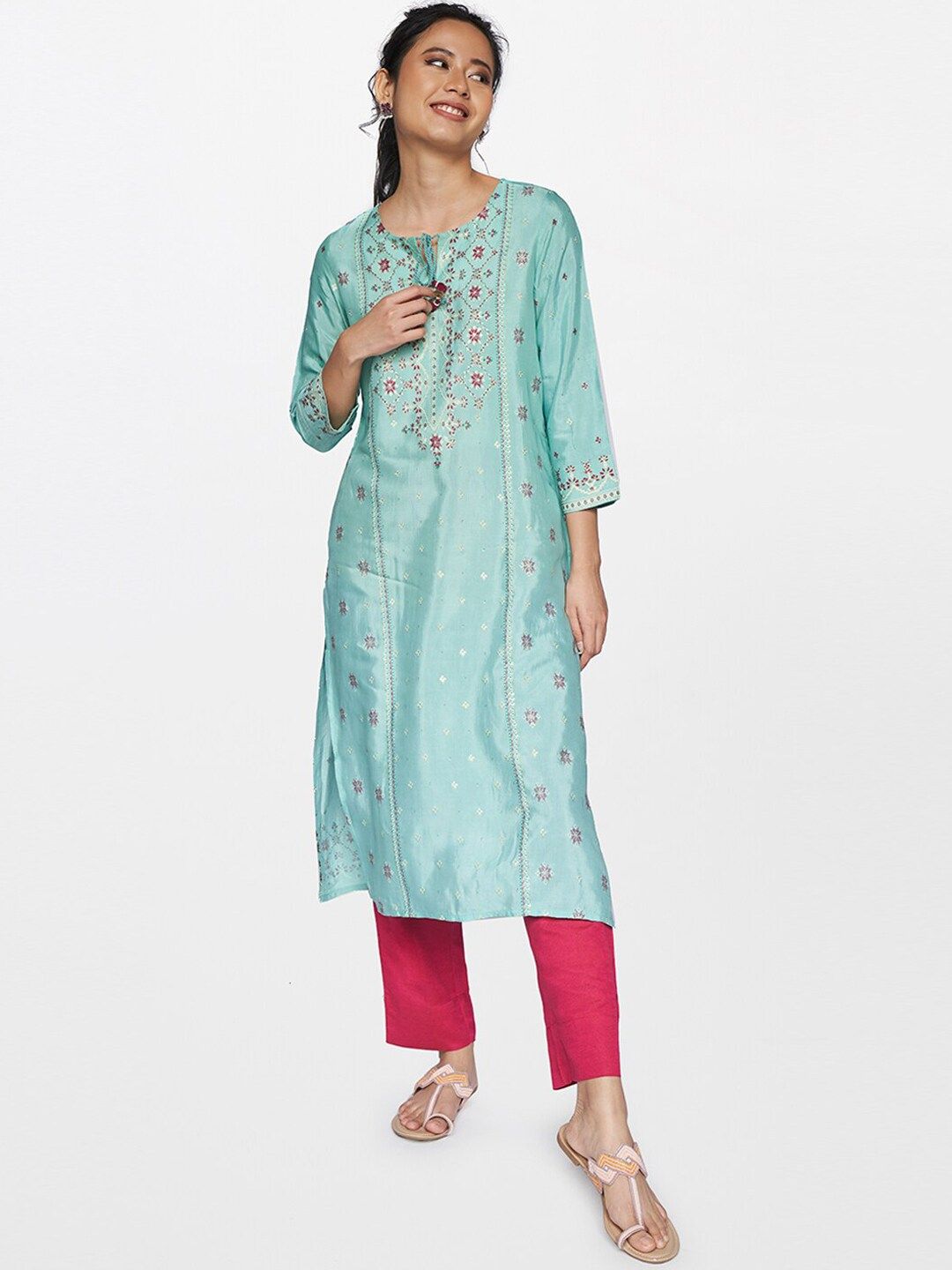 Global Desi Women Blue Printed Kurta