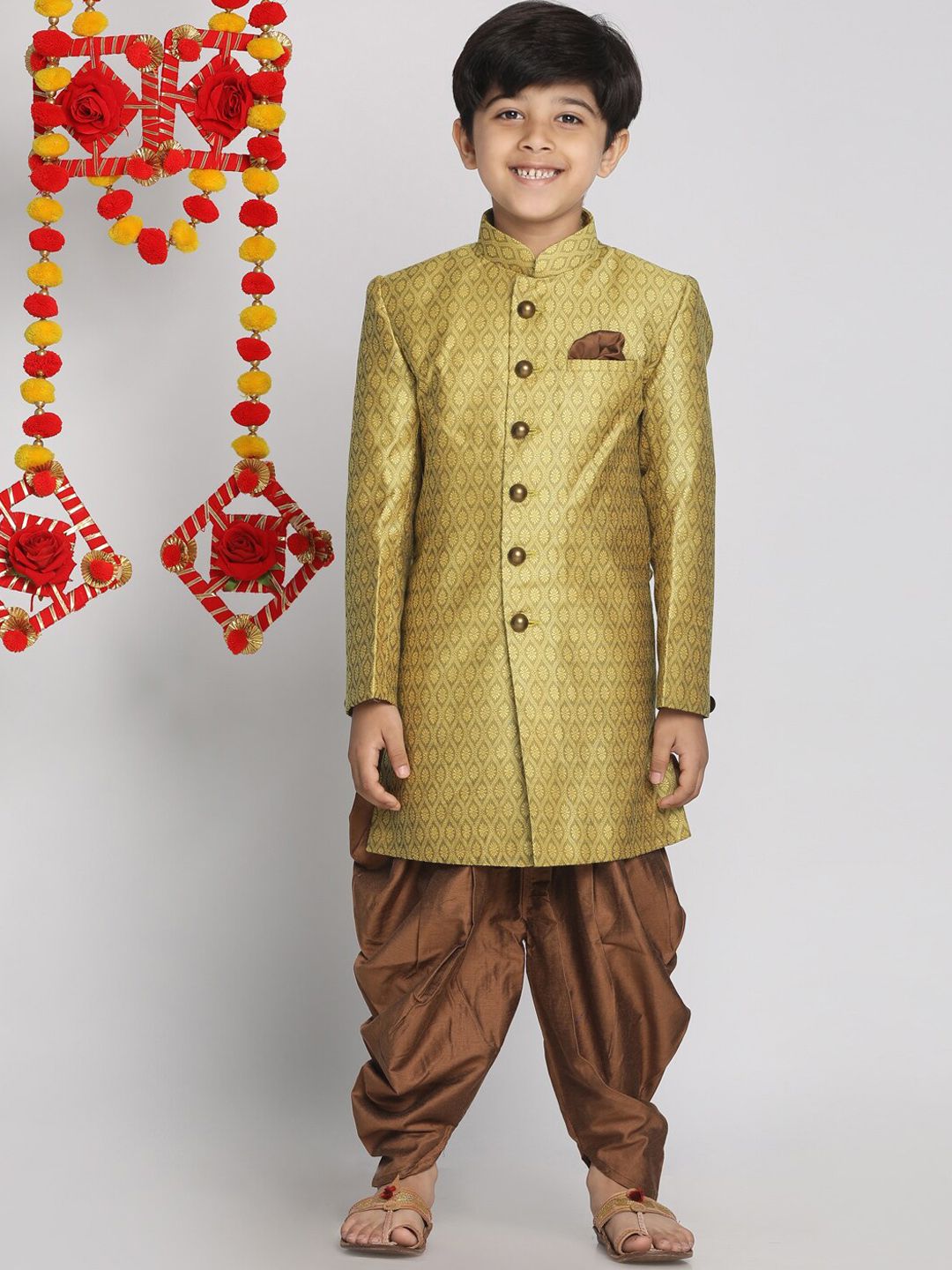 Vastramay Boys Dicetak Indowestern Sherwani & Cowl Dhoti Pant Set