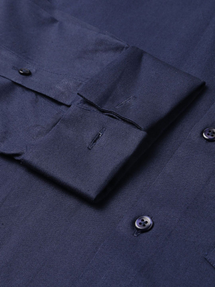 Hancock Men Nayy Blue Solid French Cuff Pure Cotton Slim Fit  Formal Shirt