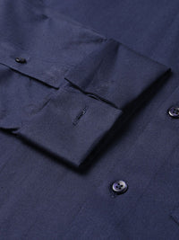 Hancock Men Nayy Blue Solid French Cuff Pure Cotton Slim Fit  Formal Shirt