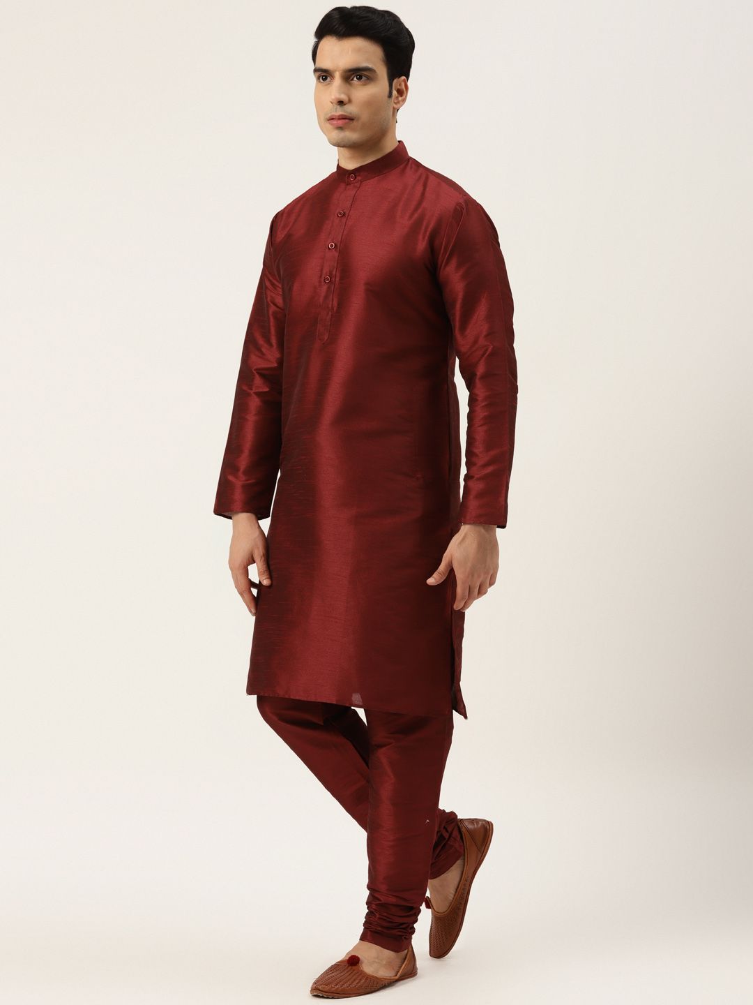 SOJANYA Kurta Solid Maroon Lelaki dengan Jaket Churidar & Printed
