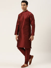 SOJANYA Kurta Solid Maroon Lelaki dengan Jaket Churidar & Printed