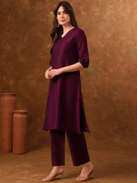 Anouk V-Neck Three-Quarter Sleeves Panelled Kurta with Palazzos