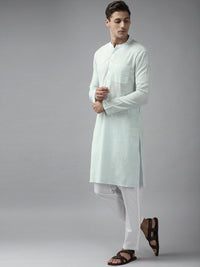 See Designs Men Green Yoke Design Thread Work Kurta