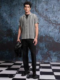 LOCOMOTIVE Premium Mock Lino Dobby Textured Striper Camp Collar Shirt