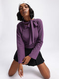 DressBerry Adorable Allure Textured Bow Tie Button Detail Top