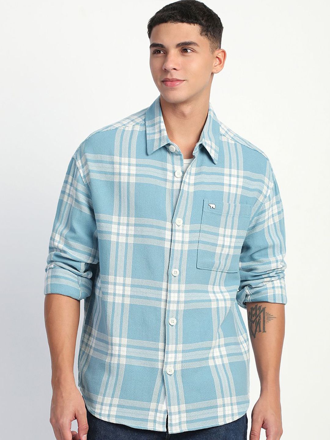THE BEAR HOUSE Men Tartan Checks Opaque Relaxed Fit Cotton Casual Shirt