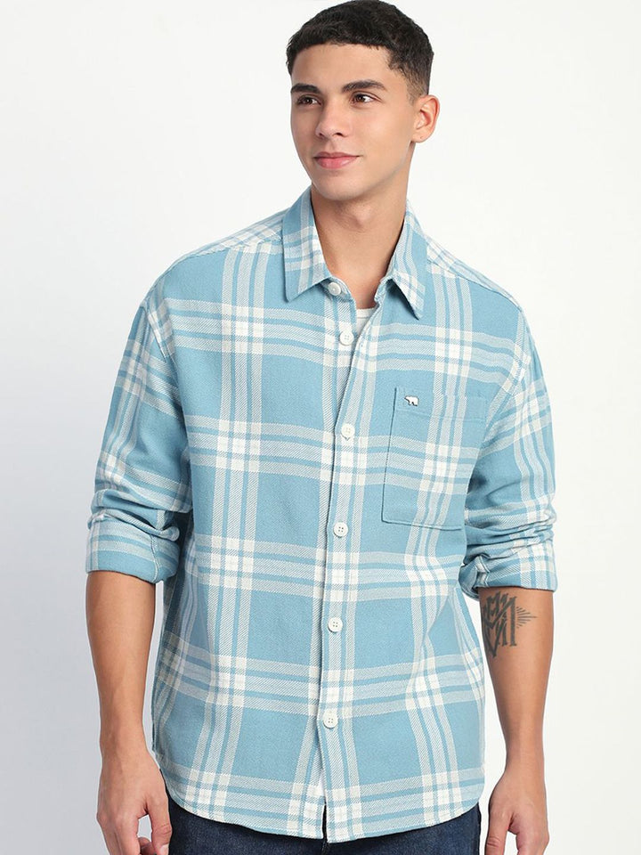 THE BEAR HOUSE Men Tartan Checks Opaque Relaxed Fit Cotton Casual Shirt