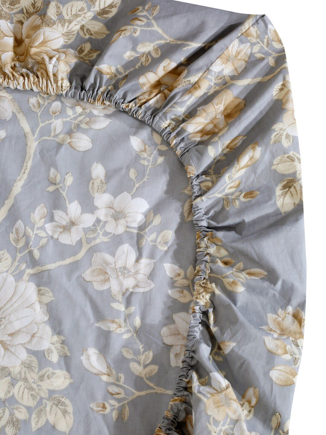 KLOTTHE Grey & White 400 TC Cotton Fitted Super King Double Bedsheet & 2 Pillow Covers