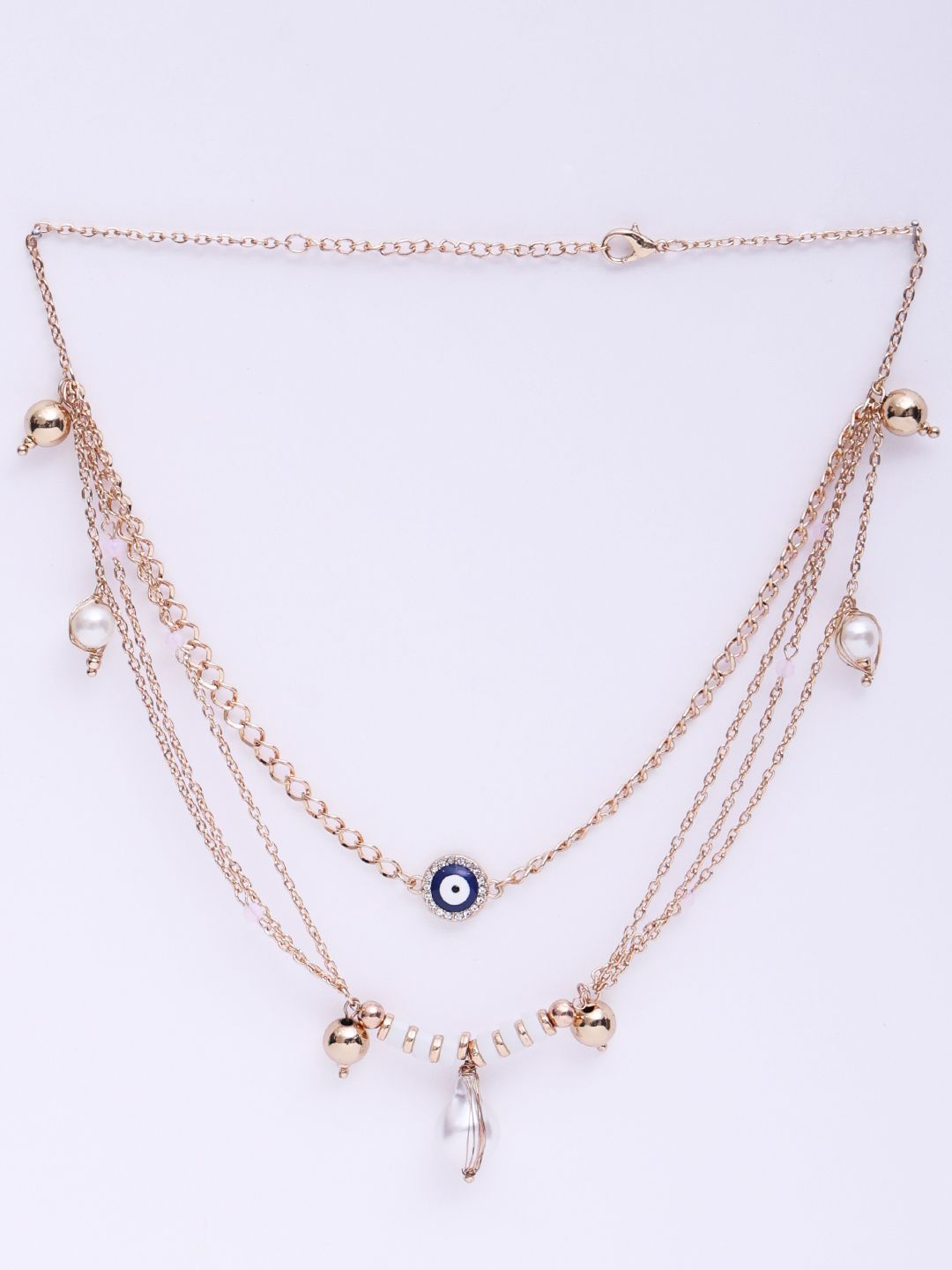 VOGUE PANASH Gold-Plated Evil Eye Stone Studded Layered Chain Necklace