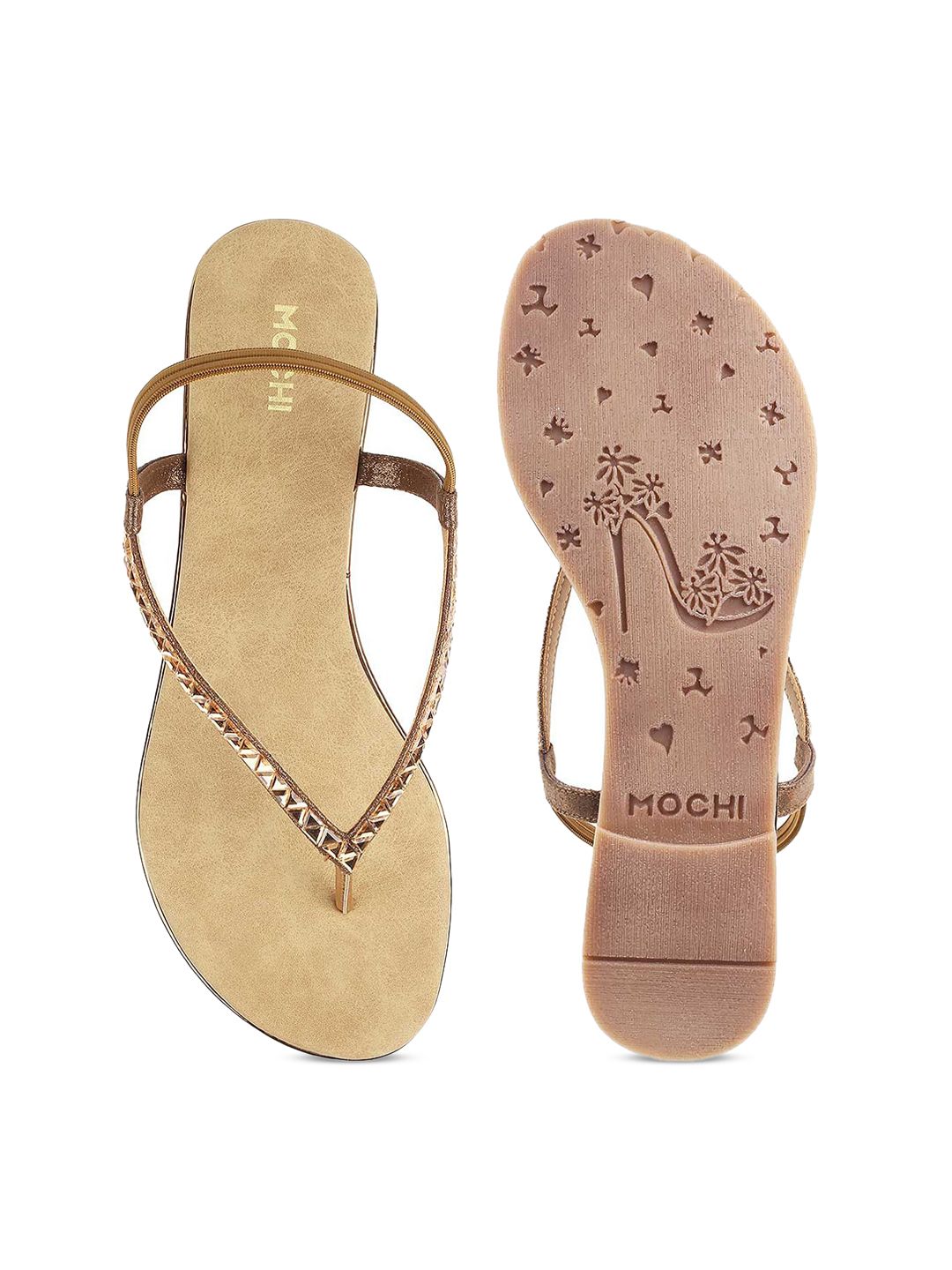 Mochi Women Gold-Toned One Toe Flats