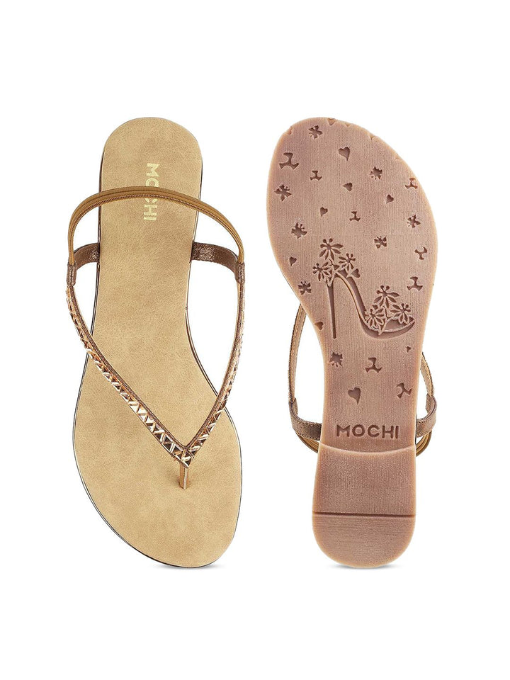 Mochi Women Gold-Toned One Toe Flats