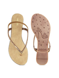 Mochi Women Gold-Toned One Toe Flats