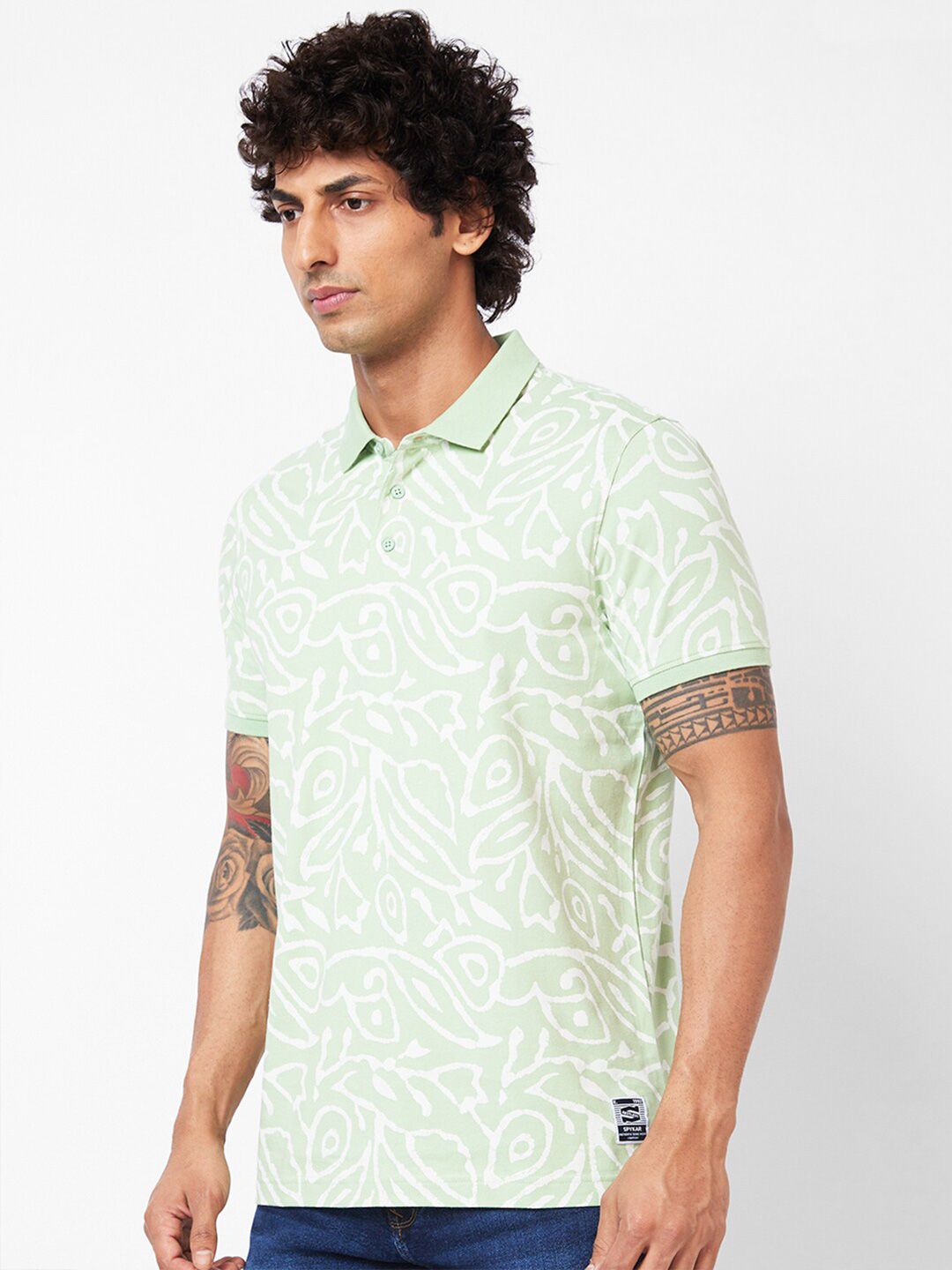 SPYKAR Floral Printed Polo Collar Slim Fit T-shirt