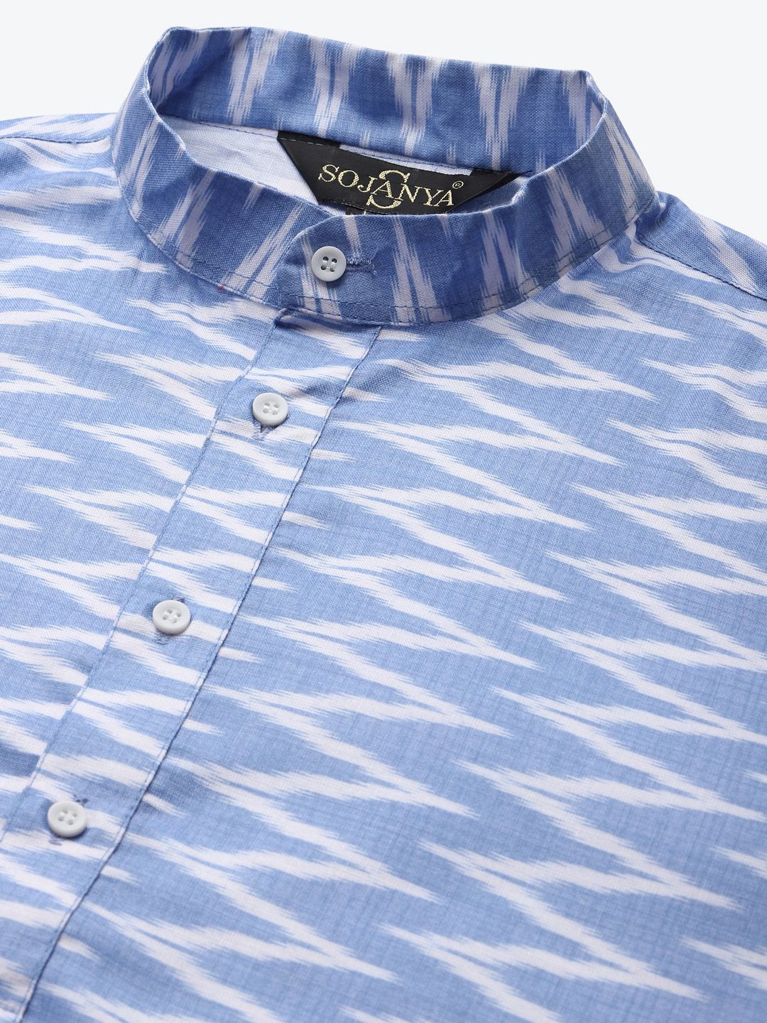 SOJANYA Men Blue & White Pure Cotton Chevron Printed Kurta