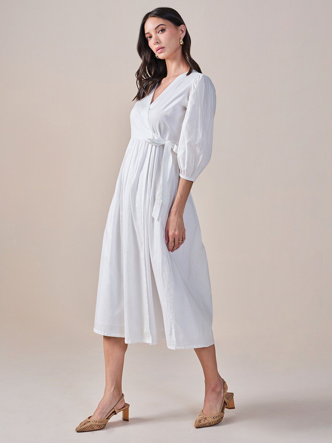 AND Striped V-Neck Midi Dress
