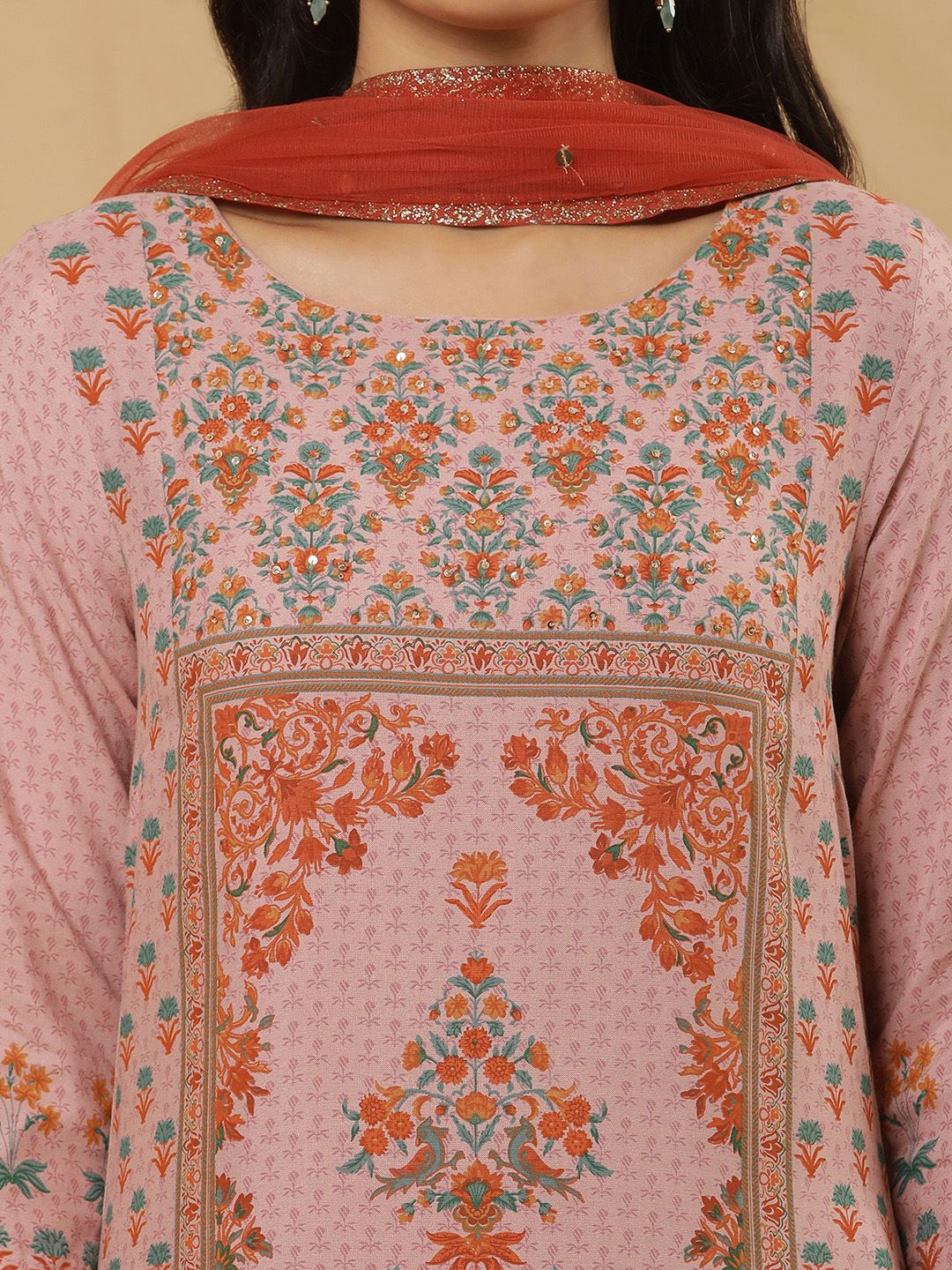 W Ethnic Motifs Printed Regular Sequinned Kurta with Trousers & With Dupatta