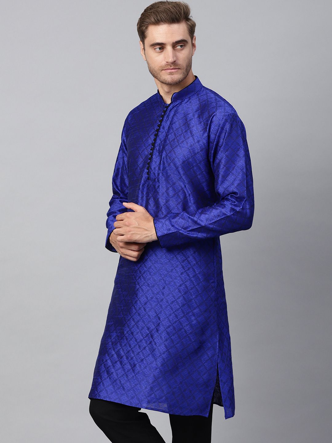 SOJANYA Kurta Lurus Bercetak Biru Lelaki