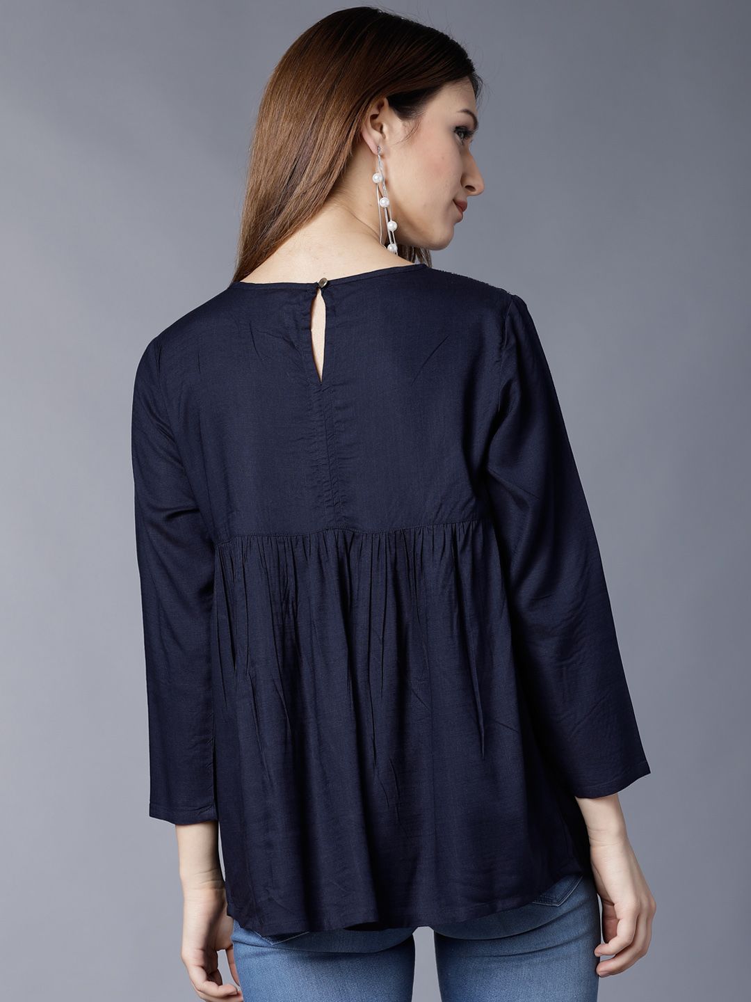 Tokyo Talkies Women Navy Blue Solid Top