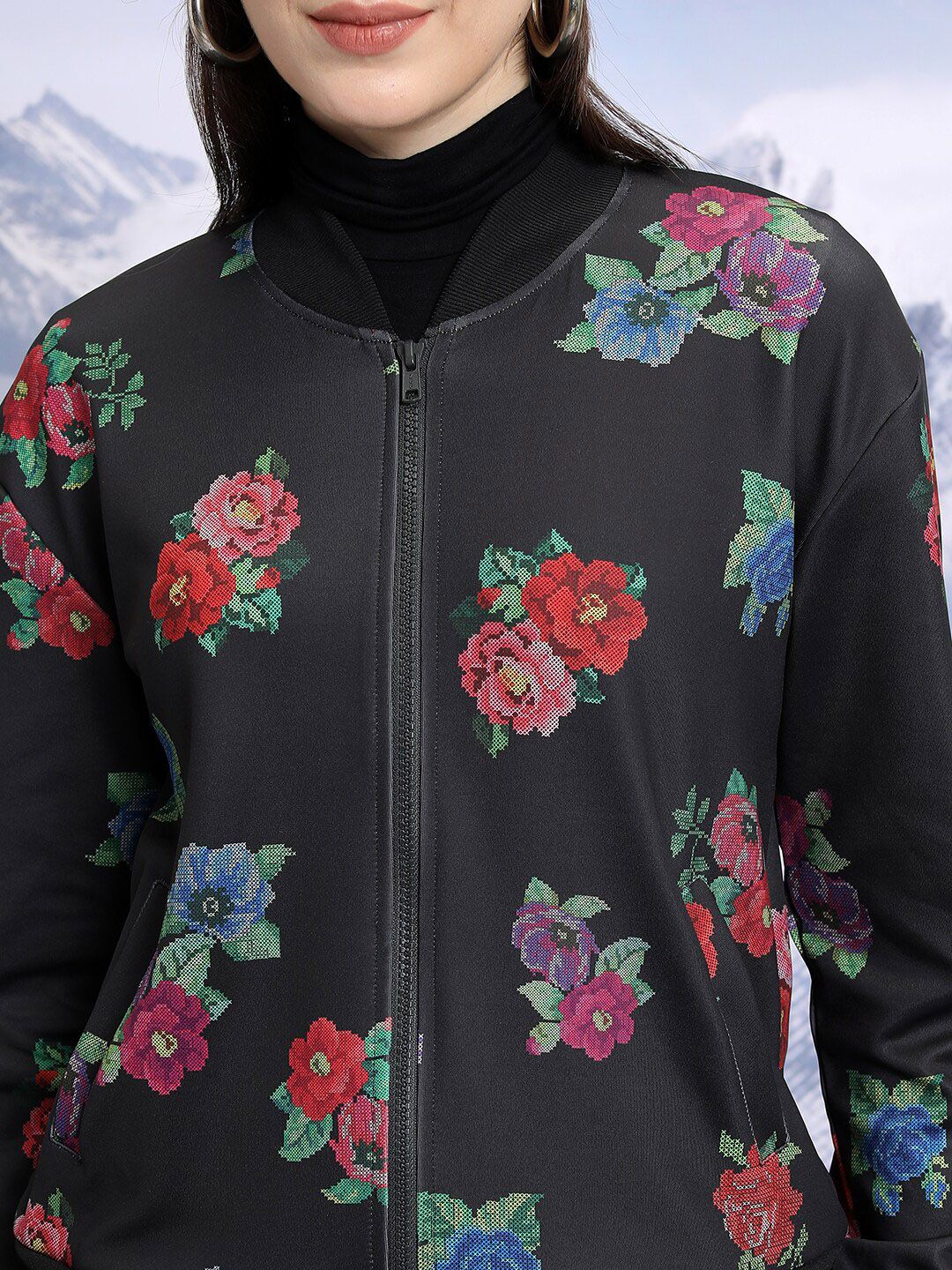 Tokyo Talkies Black Floral Printed Bomber Jacket
