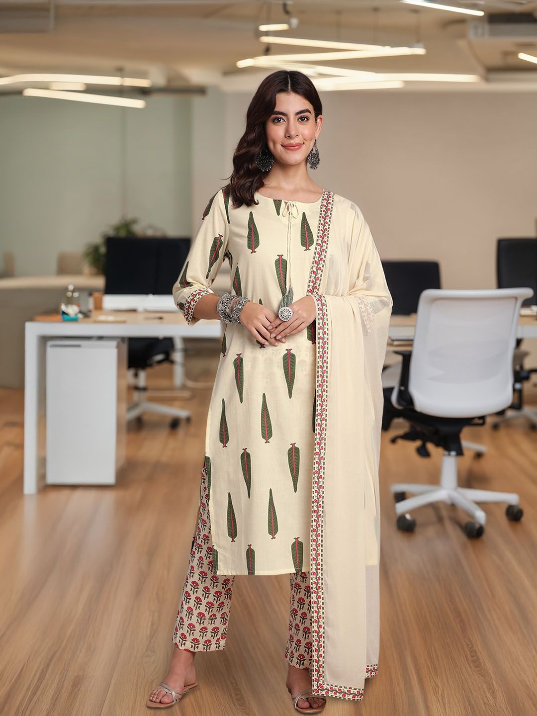 Anouk Women Floral Print Pure Cotton Kurta with Trousers & Dupatta