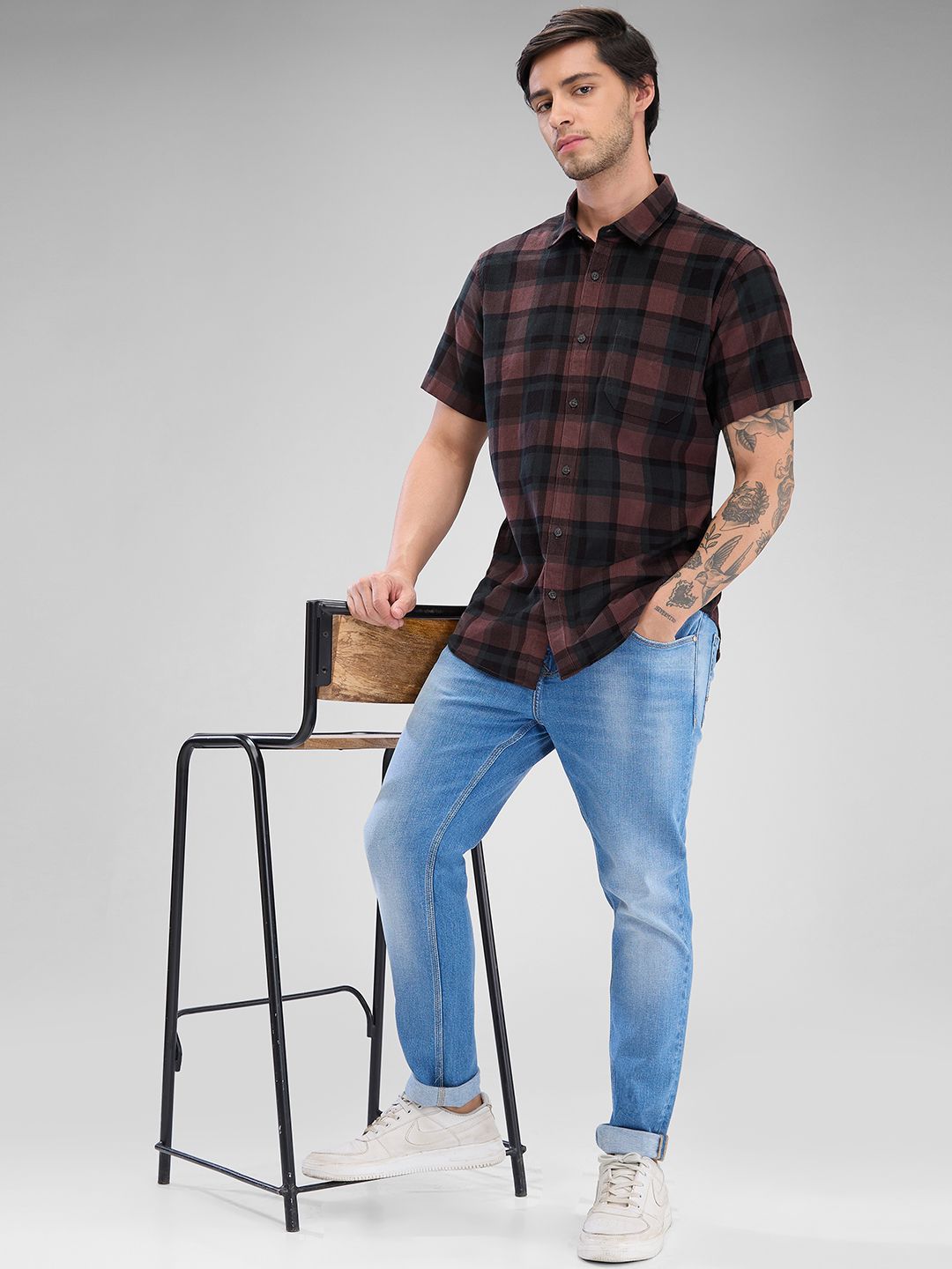 SPYKAR Men Tartan Checks Spread Collar Slim Fit Casual Shirt