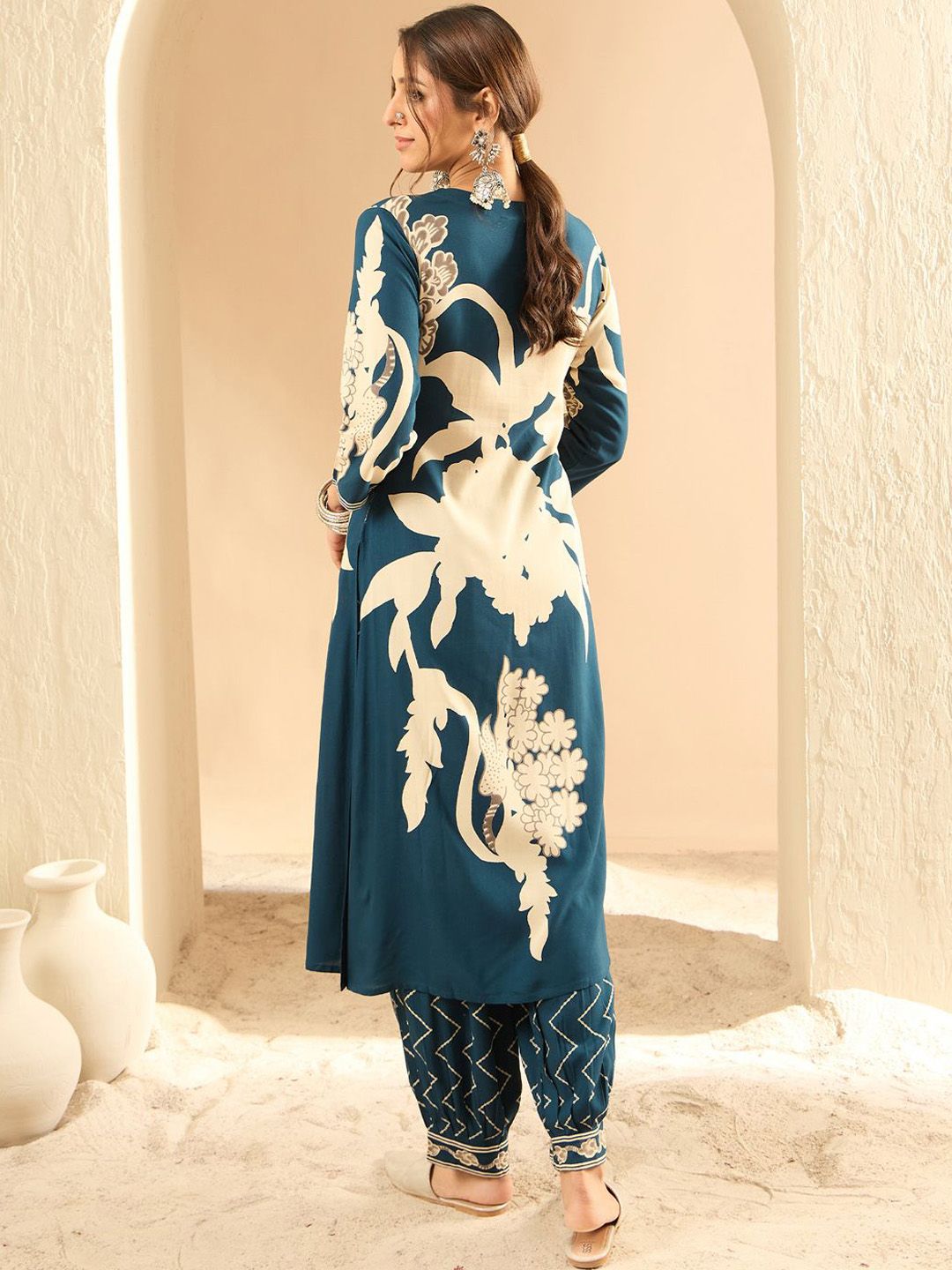 Indo Era Women Floral Printed Regular Sequinned Kurta with Salwar