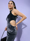 STREET 9 Women Grey Solid Velvet Dress